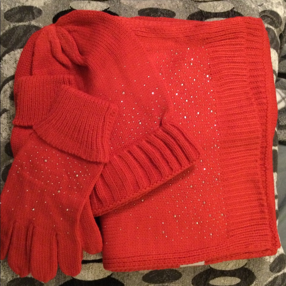 🔥🔥🧤🤩 Rhinestone Embellished Hat, Scarf and Glove Set 🤩🤩🤩🧤🧤🧤